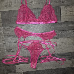 Pink three piece lingerie set