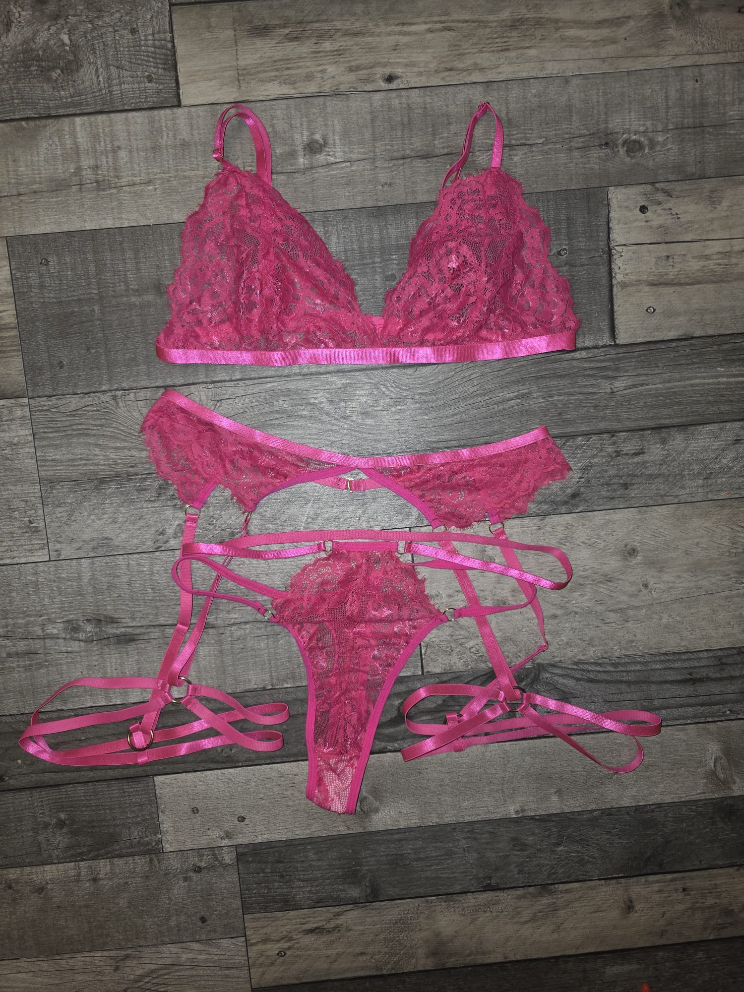 Pink three piece lingerie set